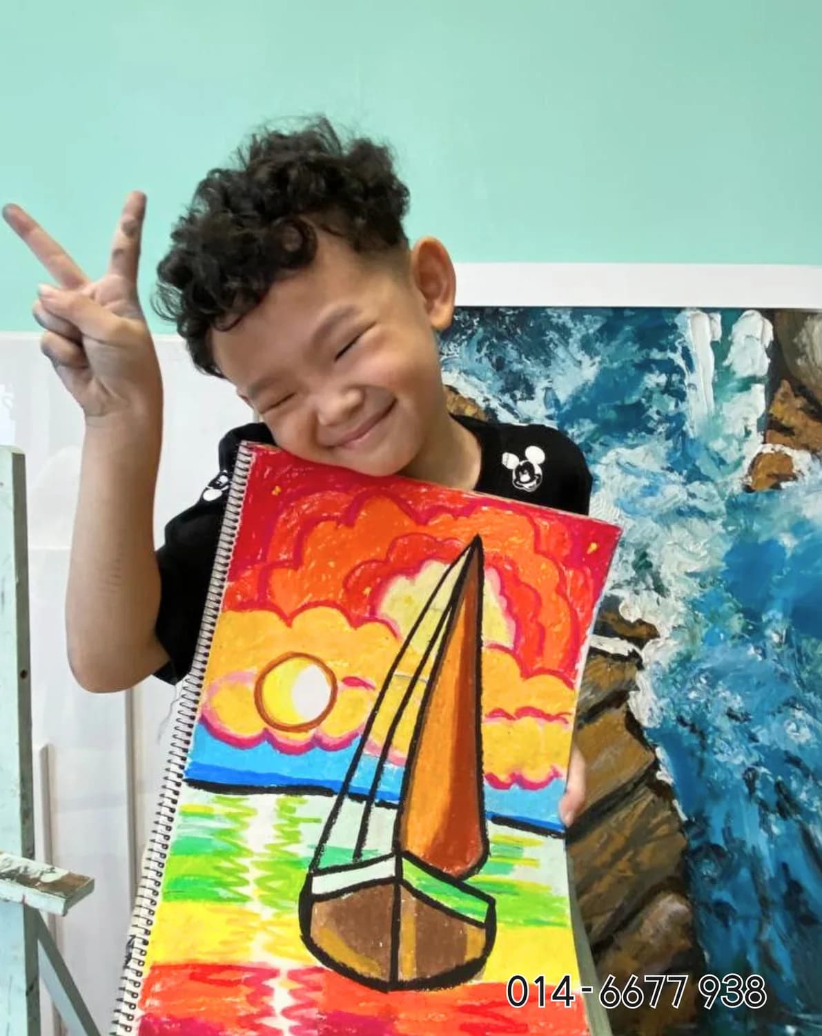 Boy with a sailboat sunset painting from Rycca painting class