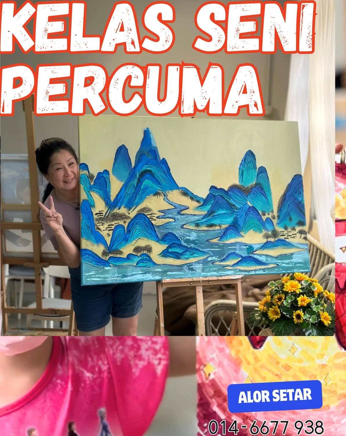 Child with mountain landscape painting from Rycca kids art class