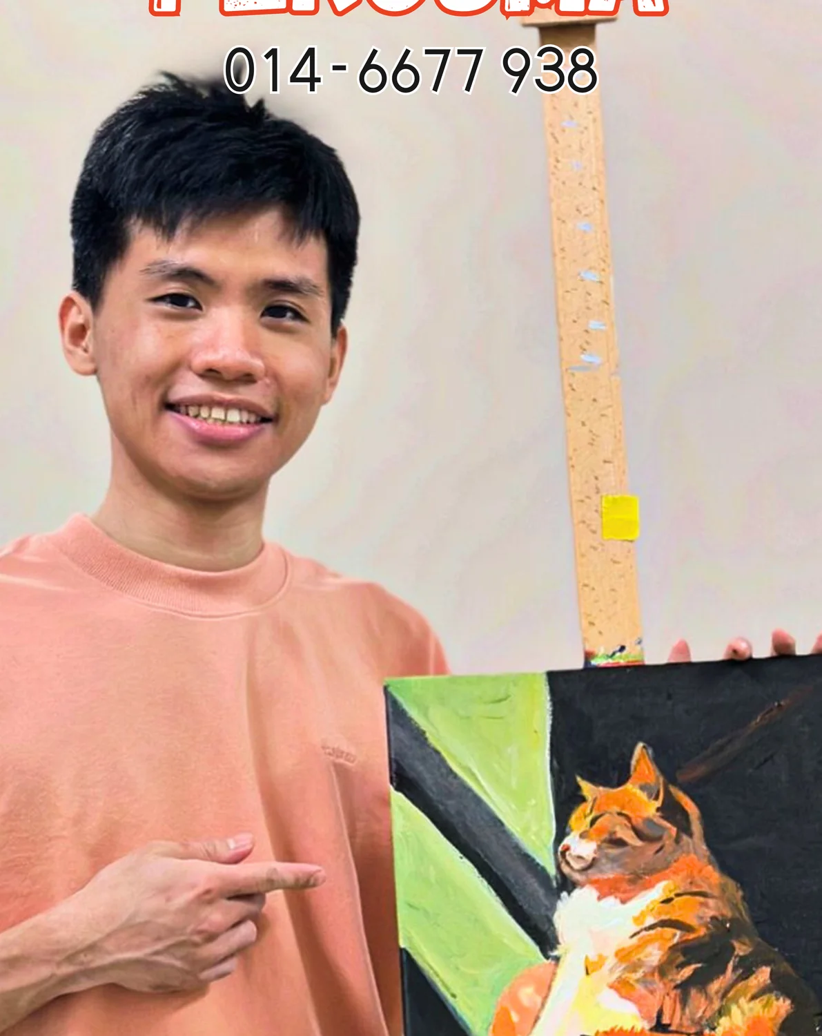 Teen student with expressive dark animal painting in a Rycca art class